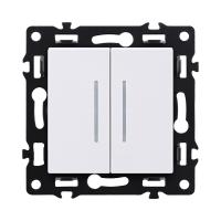 Выключатель 2-клавишный проходной 10А/250В с LED подсветкой, белый Kollinger Asthetik AS-011WH