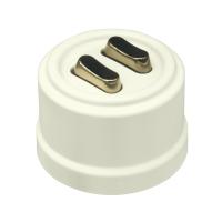 BIRONI Лизетта Пластик Слоновая кость Выключатель кнопочный проходной 2-кл (клавишный), ручка Бронза