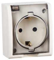 Simon 15 Aqua Бежевая Розетка 1-ая с/з с крышкой наружная, IP54