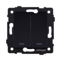 Выключатель кнопочный 2-клавишный 10А/250В с LED подсветкой, черный Kollinger REA-S-014BK для Aspekt, Eleganz, Reflex