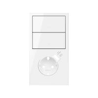 Simon 100 Белый глянец Кит 2 поста, фронтальная накладка вертикальная на 1 розетку Schuko с з/у USB SC + 2 клавиши выключателей