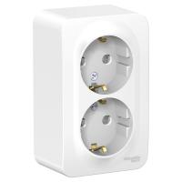 SE Blanca наруж Бел Розетка 2-ая с/з со шторками 16А, 250В, монтажная пластина