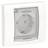 SE Unica New Белый Розетка с/з со шторками, с крышкой, IP44, в сборе с рамкой