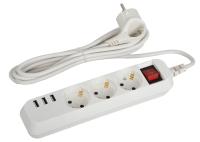 ЭРА Удлинитель электрический ЭРА U-3es-1,5m-USB c заземлением с выключателем 3 розетки + 3xUSBA 1,5м 10А