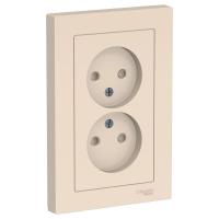 SE AtlasDesign Беж Розетка б/з двойная, со шторками,16А, в сборе