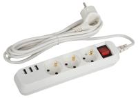 ЭРА Удлинитель электрический ЭРА U-3es-3m-USB c заземлением с выключателем 3 розетки + 3xUSBA 3м 10А
