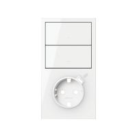 Simon 100 Белый глянец Кит 2 поста, фронт. Накладка вертик.на 1 роз.Schuko с з/у USB C + 2 клав.выкл-лей