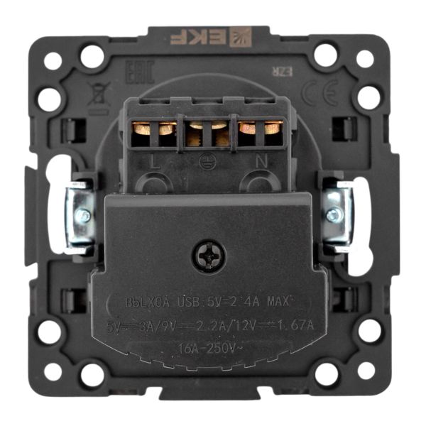 EKF Стокгольм Механизм Розетки 1-местной с/з, USB A+C 16А винтовые клеммы черный с защ. штор.