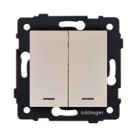 Выключатель кнопочный 2-клавишный 10А/250В с LED подсветкой, золотой Kollinger REA-S-014GD для Aspekt, Eleganz, Reflex