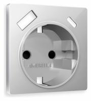Лицевая панель ALFA (Серебро глянец) для электрической розетки с заземлением со шторками 2USB A+C QUANT AP4100
