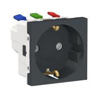 SE Unica Modular Антрацит Розетка с/з со шторками, с быстрозажимными клеммами, 16А 250В, 2 модуля