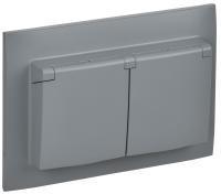 IEK SKANDY Серый Розетка 2-ая с/з с крышкой 16А в сборе IP44 SK-R12Gr