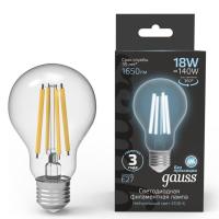 Лампа светодиодная филаментная Gauss E27 18W 4100K прозрачная 102902218