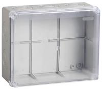IEK Коробка КМ41278 распаячная для о/п 240х195х165 мм IP55 (RAL7035, прозр. кр., кабельные вводы 5 шт)