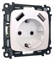 Комплект механизма электрической розетки OMEGA MO209010 Жемчуг 2USB A+A 18W быстрая зарядка с заземлением и шторками 2P+E 16A-250V QUANT