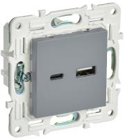 IEK SKANDY Серый Розетка USB A+C 18Вт SK-R13Gr