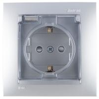 Simon 15 Алюминий Розетка с/з, со шторками, с крышкой, IP44, 16А, 250В, винт.зажим