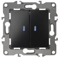 ЭРА 12-1105-05 Выключатель двойной с подсветкой, 10АХ-250В, IP20, 12, Антрацит