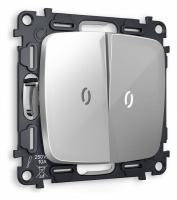 Комплект механизма 2-клавишного выключателя с подсветкой 5600K OMEGA MO404015 Серебро глянец QUANT