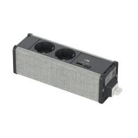 SE Unica System+ Блок 2хРозетка (2К+З) и 2хUSB типа A/C АНТРАЦИТ/СЕРАЯ ТКАНЬ