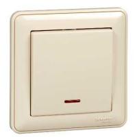 SE Wessen 59 Aqua Беж Переключатель 1-клавишный с подсветкой 16А (сх.6) IP44 (в сборе, с рамкой)