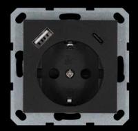 Jasmart G Антрацит Розетка с/з со шторками 16A c USB A+C 25W