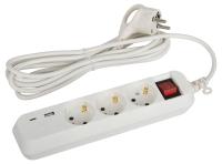 ЭРА Удлинитель электрический ЭРА UB-3es-3m-USB c заземлением с выключателем 3 розетки + 1xUSBA+1xUSBC 3м 10А