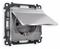 Комплект механизма электрической розетки ALFA MA508010 Сталь матовый  с заземлением с шторками и защитной крышкой 2P+E 16A-250V IP44 QUANT