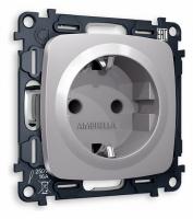 Комплект механизма электрической розетки OMEGA MO507010 Сталь матовый с заземлением и шторками 2P+E 16A-250V QUANT