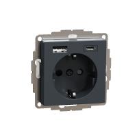 SE MERTEN SM Антрацит Розетка силовая 16 A с зарядкой USB A+C 3 A