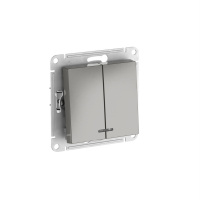 Systeme Electric AtlasDesign Сталь Выключатель 2-клавишный с подсвет.,сх.5а, 10АХ, мех., быстрозажим. клем.