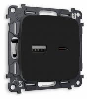 Комплект механизма розетки OMEGA MO811010 Черный матовый 2USB A+C 20W быстрая зарядка QUANT