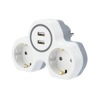 Двойник электрический 16 А с заземлением и защитными шторками + 2 USB порта, 2,4 А, белый Rexant