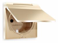 Лицевая панель ALFA (Шампань) для электрической розетки с заземлением со шторками и крышкой IP44 AP6080