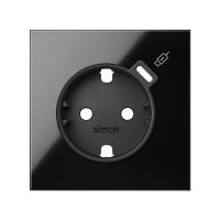 Simon 100 Черный глянец Накладка розетки Schuko с з/у USB C