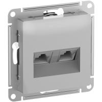 SE AtlasDesign АлюминийРозетка двойная комп RJ45+RJ45, кат.6А, механизм