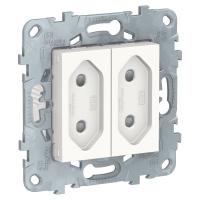 SE Unica New Бел Розетка б/з 2-модульная, со шторками, винт. зажим, 10А