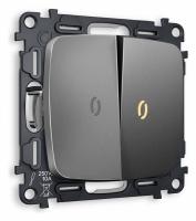 Комплект механизма 2-клавишного проходного выключателя с подсветкой 3200K OMEGA MO654030 Антрацит серый QUANT