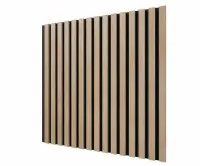 Акустическая панель, черный войлок, 600х600х19мм, рейки МДФ ясень тирамису Акустическая панель, черный войлок, 600х600х19мм, рейки МДФ ясень тирамису