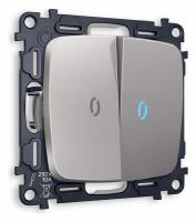 Комплект механизма 2-клавишного проходного выключателя с подсветкой 10000K OMEGA MO504040 Сталь матовый QUANT