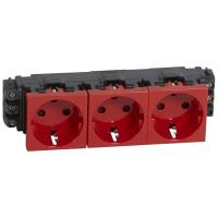 Legrand Mosaic Красная розетка с/з 3-ая 6М для кабель-каналов с механическим блоком