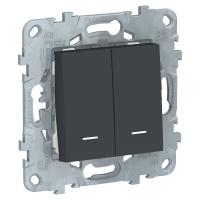 SE Unica New Антрацит Переключатель 2-клавишный, 2 модуля,с подсветкой, 2 х сх.6а