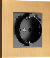 Donel Розетка Schuko с зарядным устройством USB A+C, с защитными шторками, латунь, серия N96, DT155MB