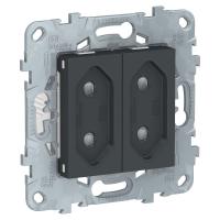 SE Unica New Антрацит Розетка б/з 2-модульная, со шторками, винт. зажим, 10А