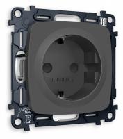 Комплект механизма электрической розетки OMEGA MO907010 Графит мягкое касание с заземлением и шторками 2P+E 16A-250V QUANT