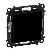 Legrand Valena LIFE. Переключатель двухклавишный 10А 250В с лицевой панелью. Безвинтовые зажимы. Антрацит.