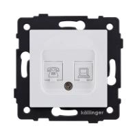 Розетка двойная RJ11 + RJ45 Cat.6, белый матовый Kollinger REA-011WM для Aspekt, Eleganz, Reflex