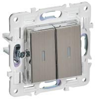 IEK SKANDY Никель Выключатель 2-клавишный с индикацией 10А SK-V09N