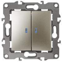 ЭРА 12-1105-04 Выключатель двойной с подсветкой, 10АХ-250В, IP20, 12, Шампань