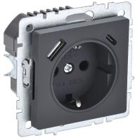 IEK BRITE Роз. с з/к/ш 16А с USB A+C 18Вт РЮш11-1-БрГ граф.